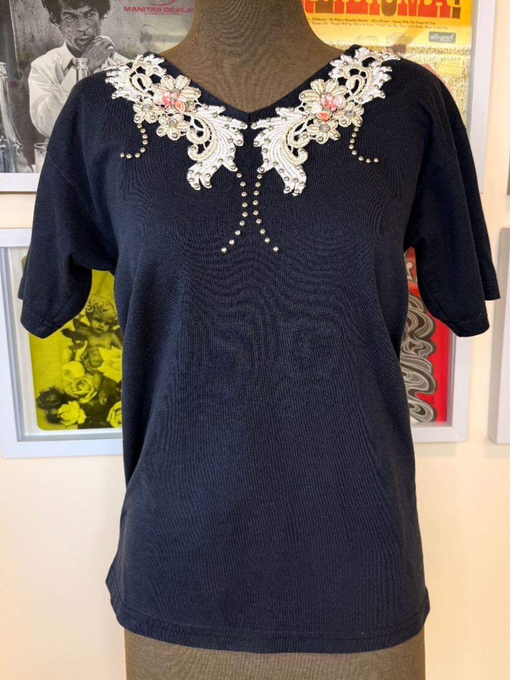 Vintage 90s Embellished Floral Top – Vintage Beaded Embroidered Coquette Tee